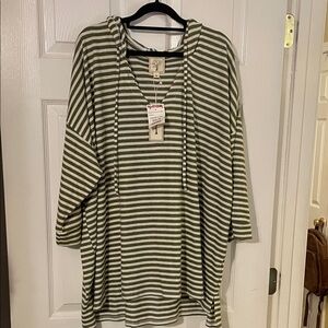 Storia Olive and White Striped Women's Hoodie